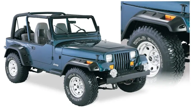 Bushwacker 87-95 Jeep Wrangler Cutout Style Flares 4Pc Cutting Optional Not Renegade - Black 1