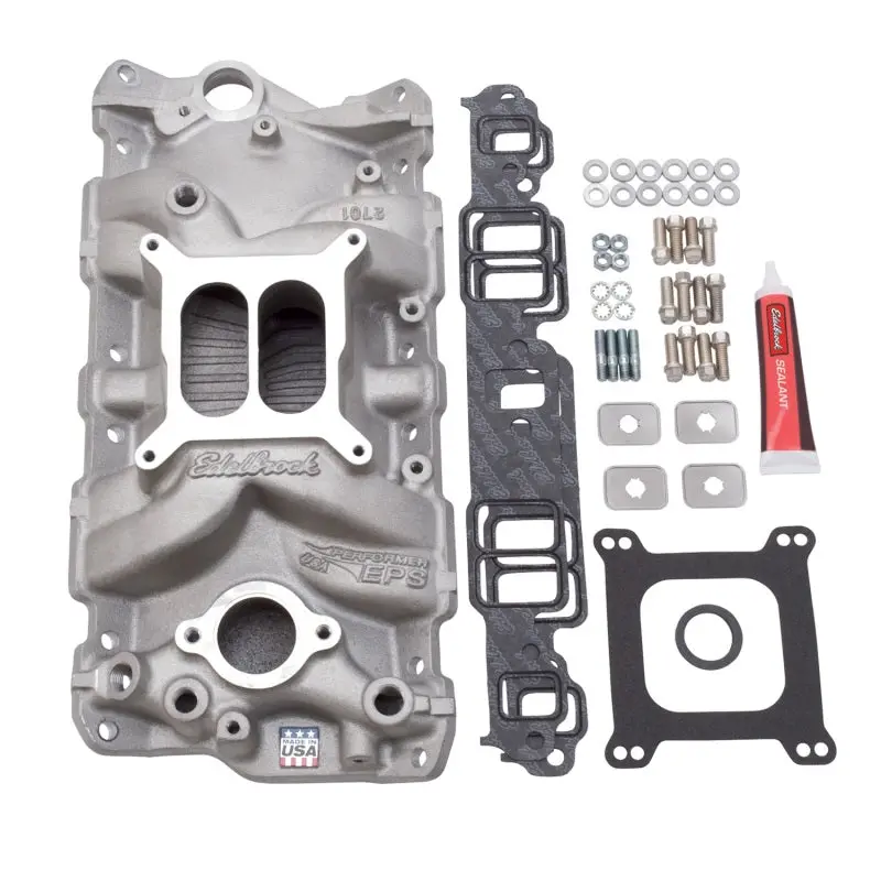 Edelbrock Manifold W/ Installation Kit Performer Eps Sbc 1957-1986 Natural Finish 1