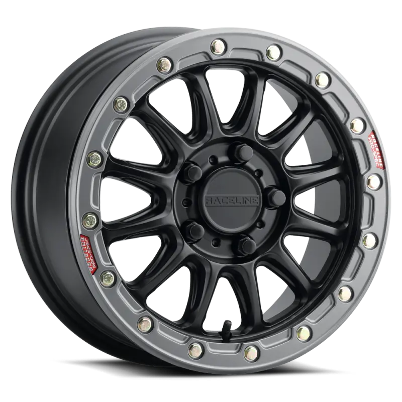 Raceline A14bg Alpha 15X7in/5X114.3 Bp/25Mm Offset/68Mm Bore - Black & Gunmetal Ring Beadlock Wheel 1