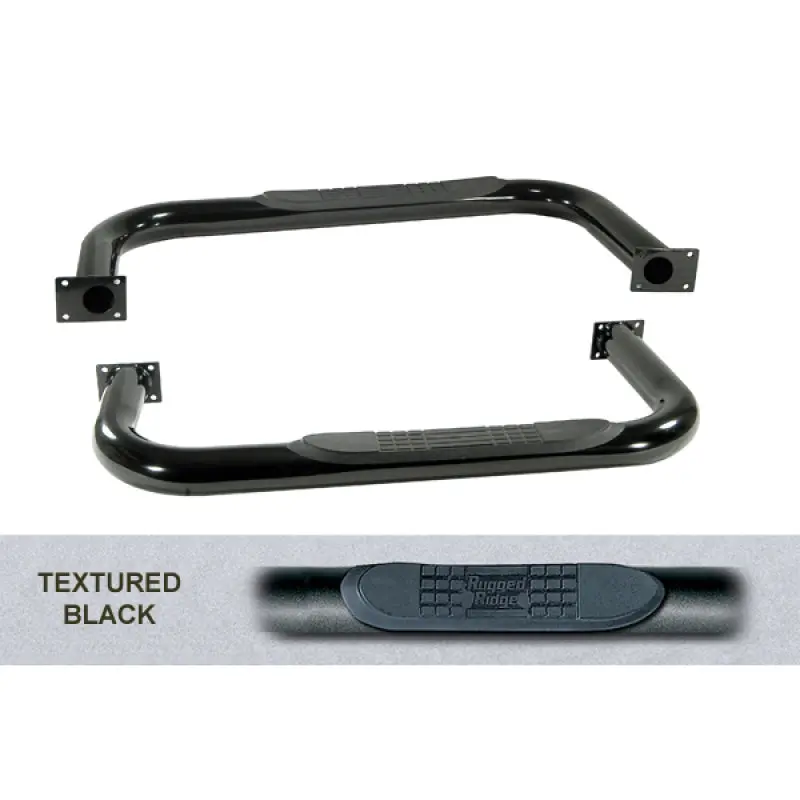 Rugged Ridge 3In Round Tube Side Steps Black 76-86 Jeep Cj7 1