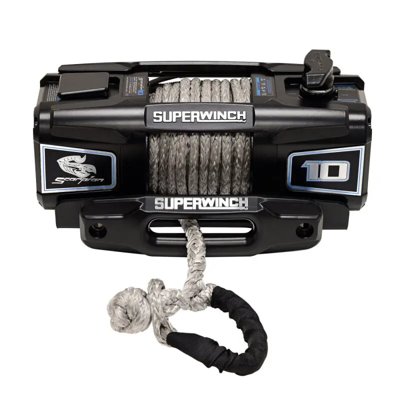 Superwinch 10000 Lbs 12V Dc 3/8In X 54Ft Synthetic Rope Scorpion 10000Sr Winch - Black Powdercoat 1