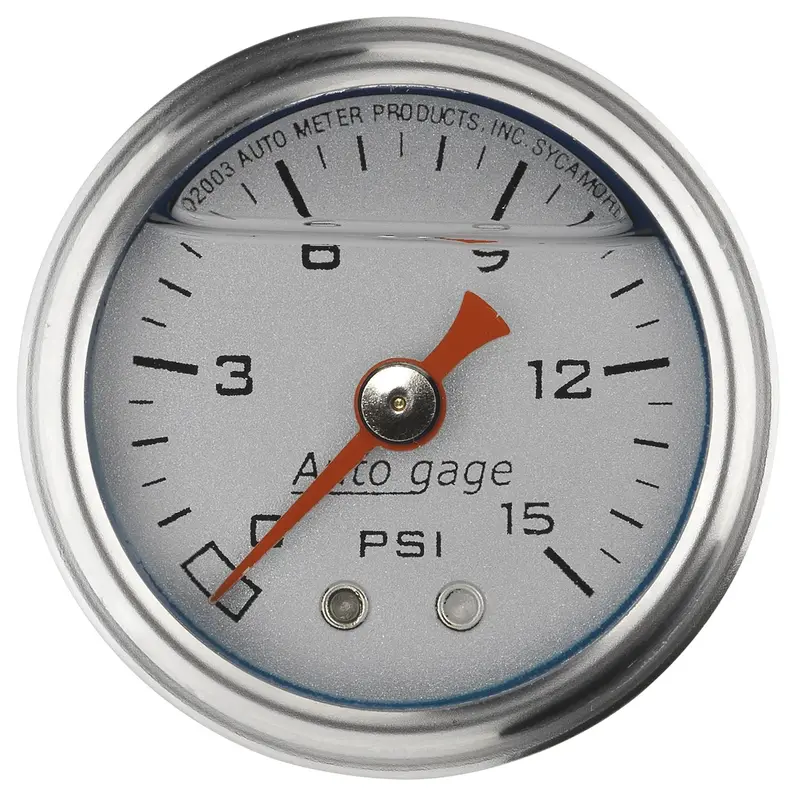 Autometer 2178 1.5-Inch Liquid-Filled Mechanical Pressure Gauge – 15 Psi, Silver Finish, 1/8" Nptf Mount 1