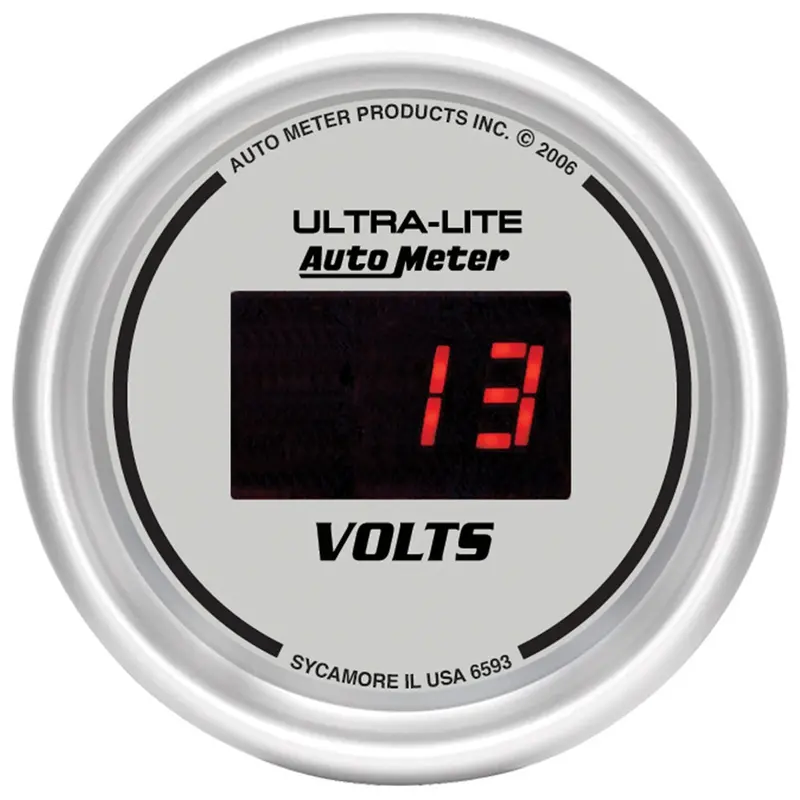 Autometer Digital Voltmeter – 2-1/16" Silver Dial With Red Led Display, 0–18V Range 1
