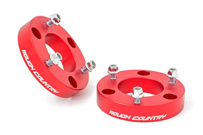 Rough Country Leveling Strut Extensions – 2-Inch Red Spacers For 2004–2015 Nissan Titan 1