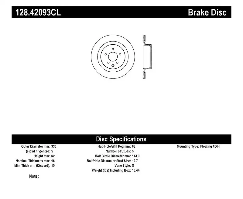 Stoptech 128.42093Cl Cryo-Treated Cross-Drilled Rear Left Brake Rotor – Sport Series 1