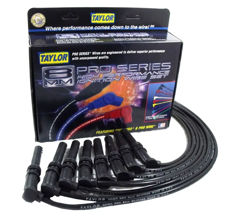 Taylor Cable 74085 8Mm Spiro-Pro Ignition Wire Set; Black; Stock; 9.5 In.; Oe Spark Plug Boot; 1